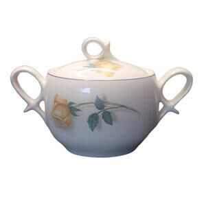 VTG Canonsburg Simplicity Yellow Rose Sugar Bowl w Lid/Creamer Set Gold Rim